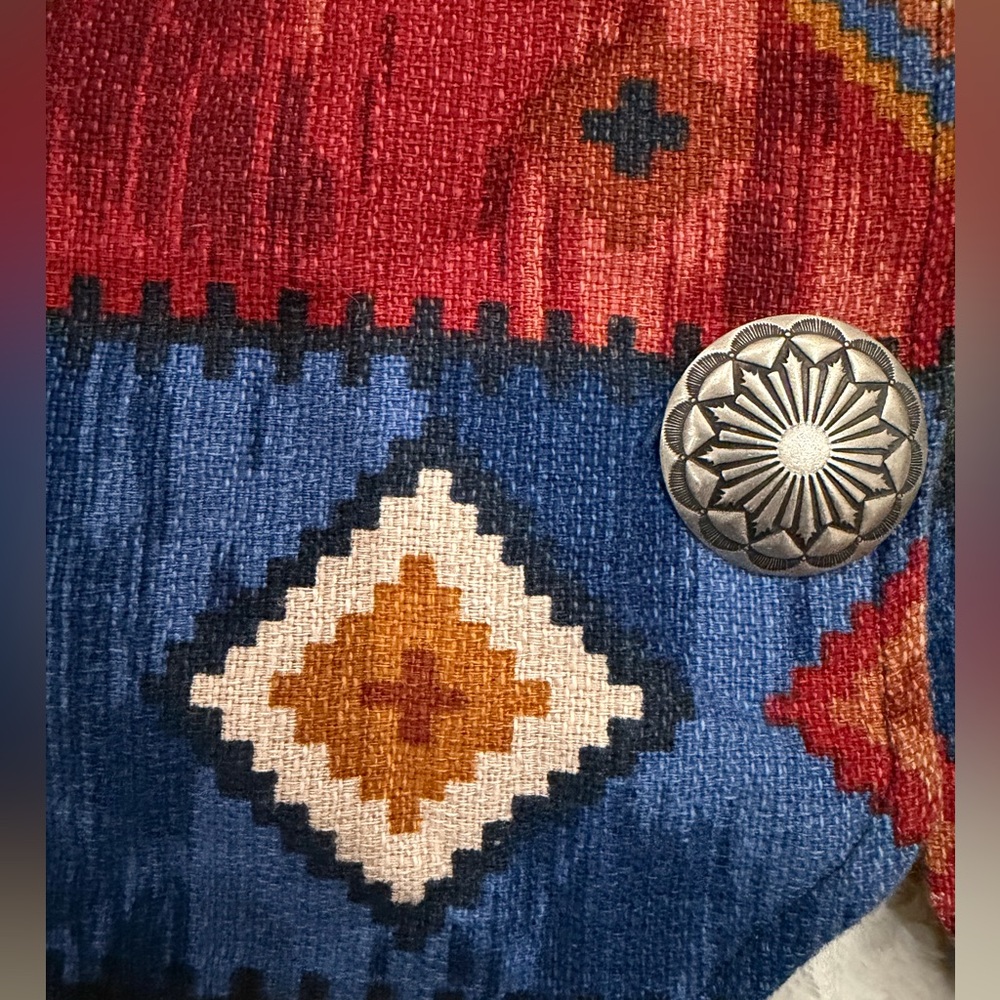VINTAGE Western Vest Concho Buttons" Southwestern Aztec Vest L Cowgirl Festival - Picture 2 of 11